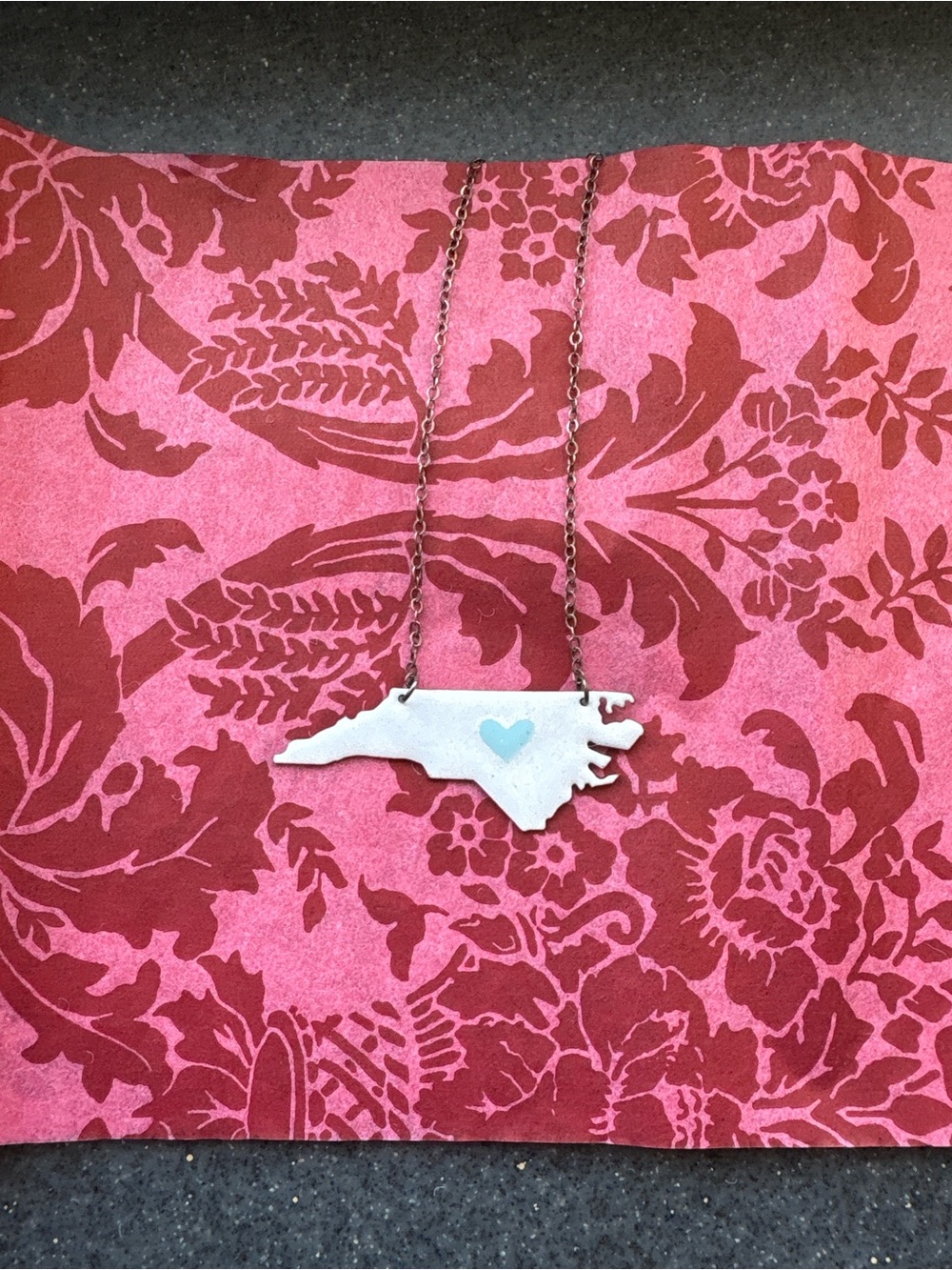 State Silhouette Necklace with Blue Heart Accent - White Pendant